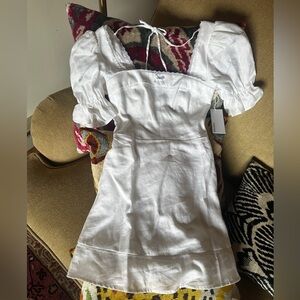 Reformation White Linen Puff Sleeve Dress Size 0/XS